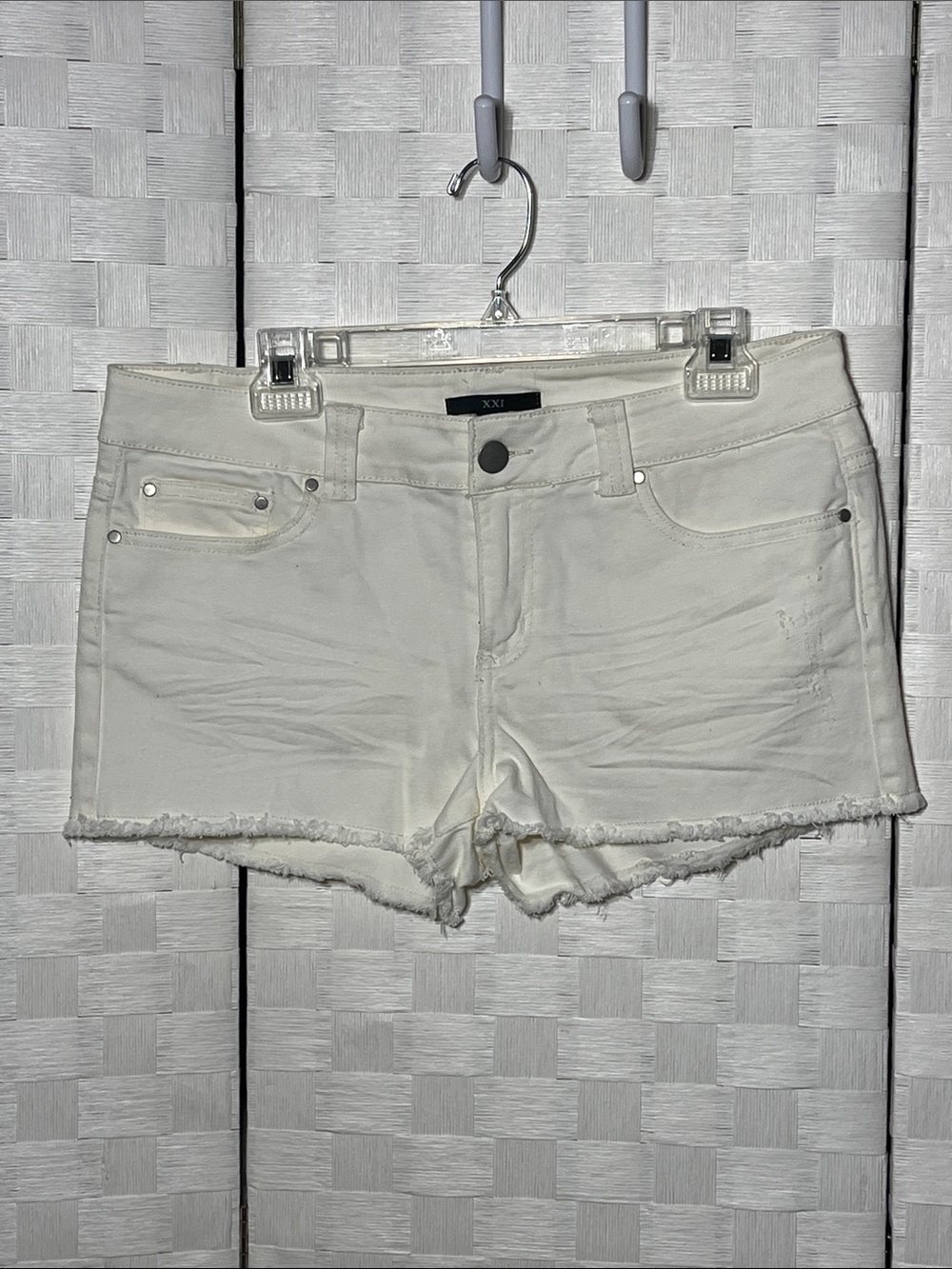 Forever 21 Off-White Denim Frayed Hem Shorts